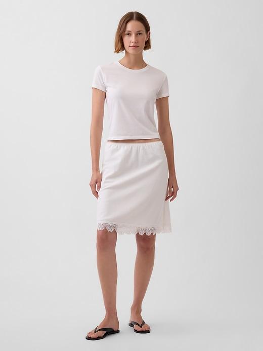 linen-blend lace-trim mini skirt