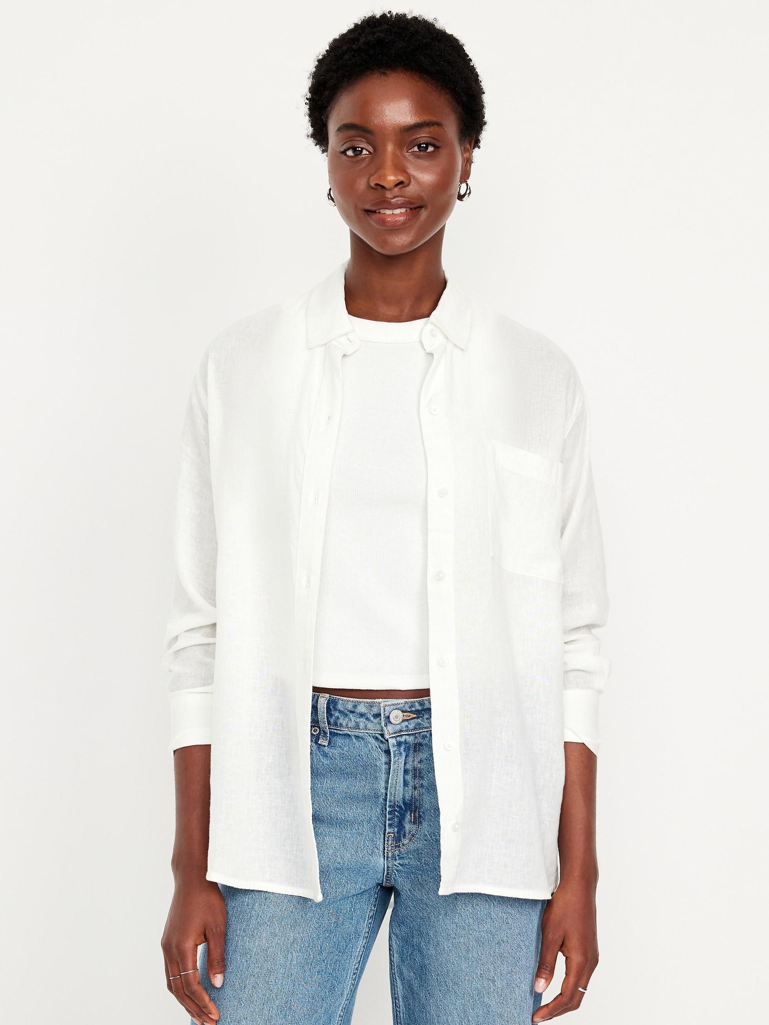 linen-blend loose button-down shirt