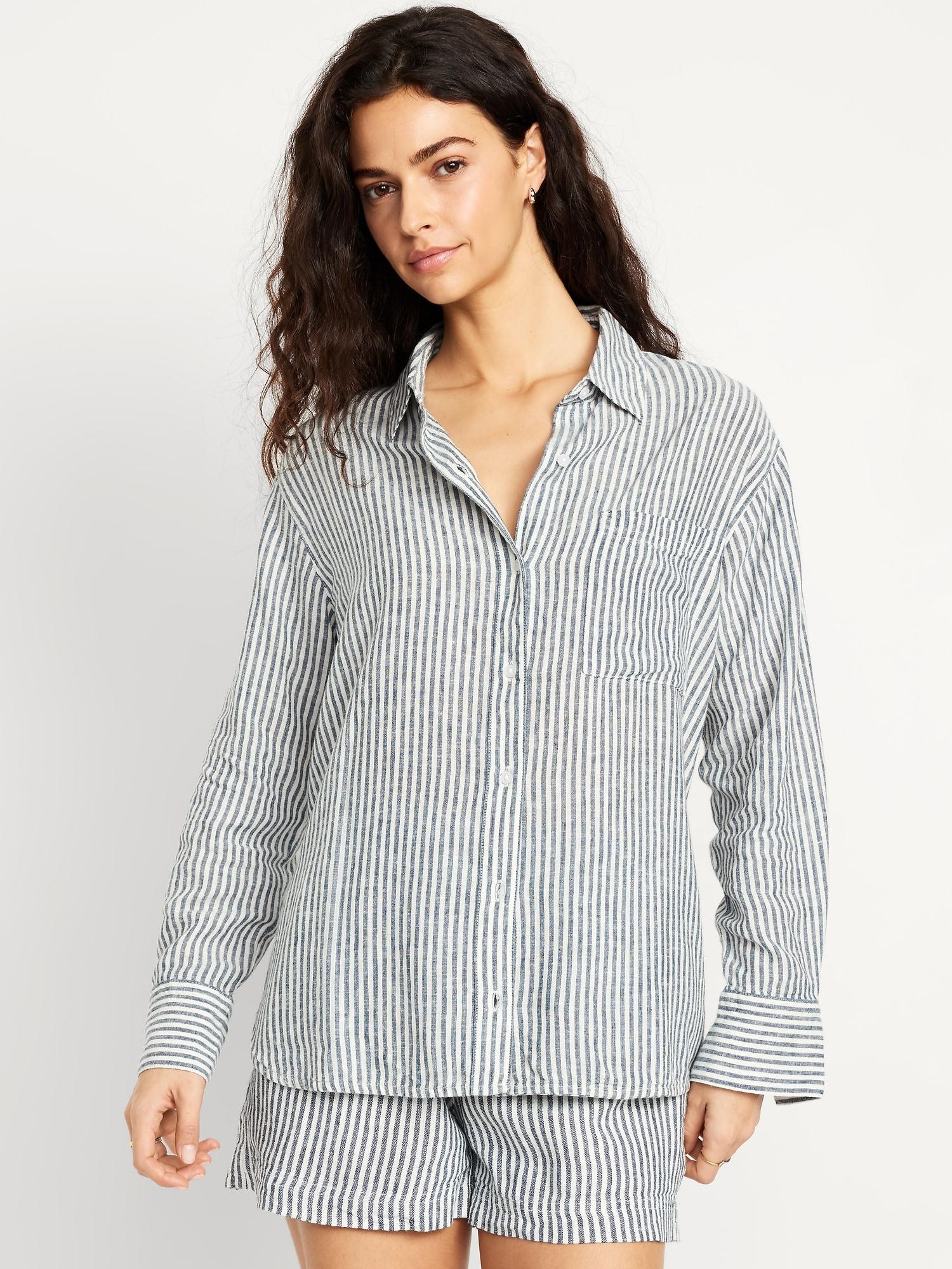 linen-blend loose button-down shirt