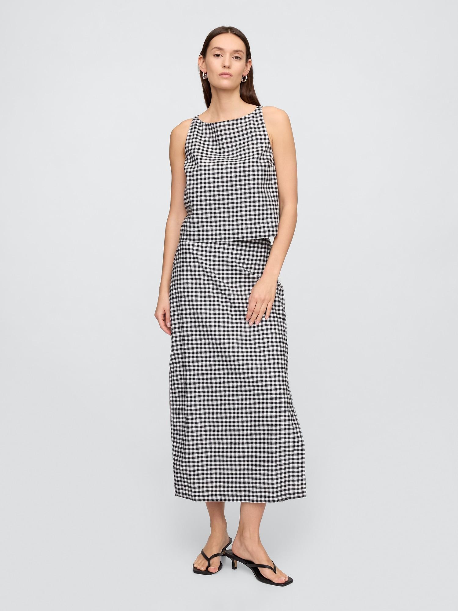 linen-blend maxi slip skirt