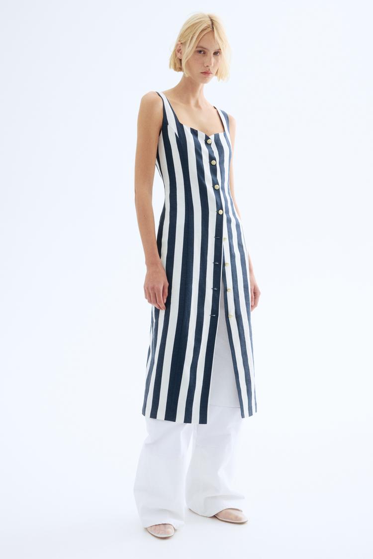 linen-blend midi dress