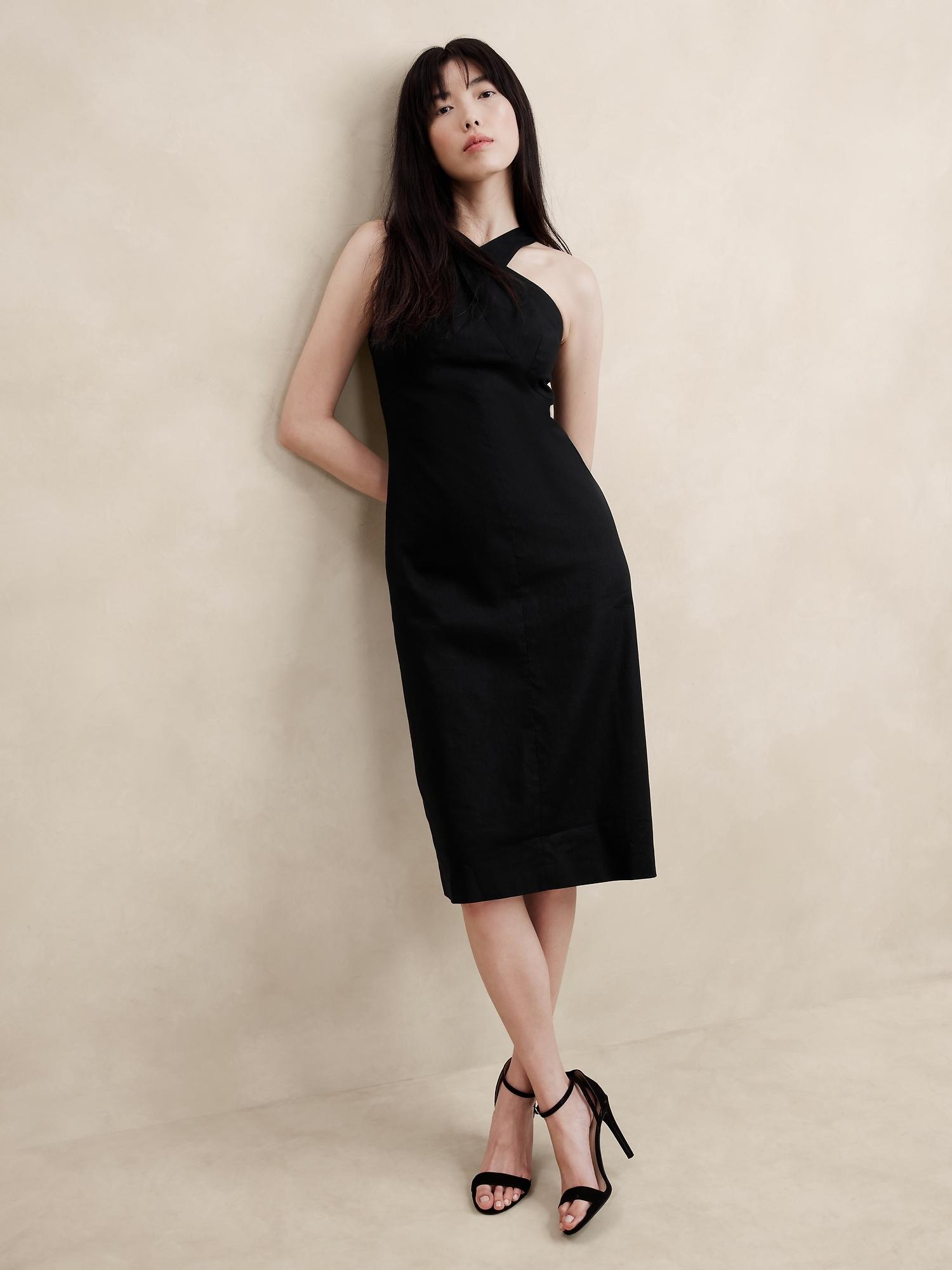 linen-blend midi dress