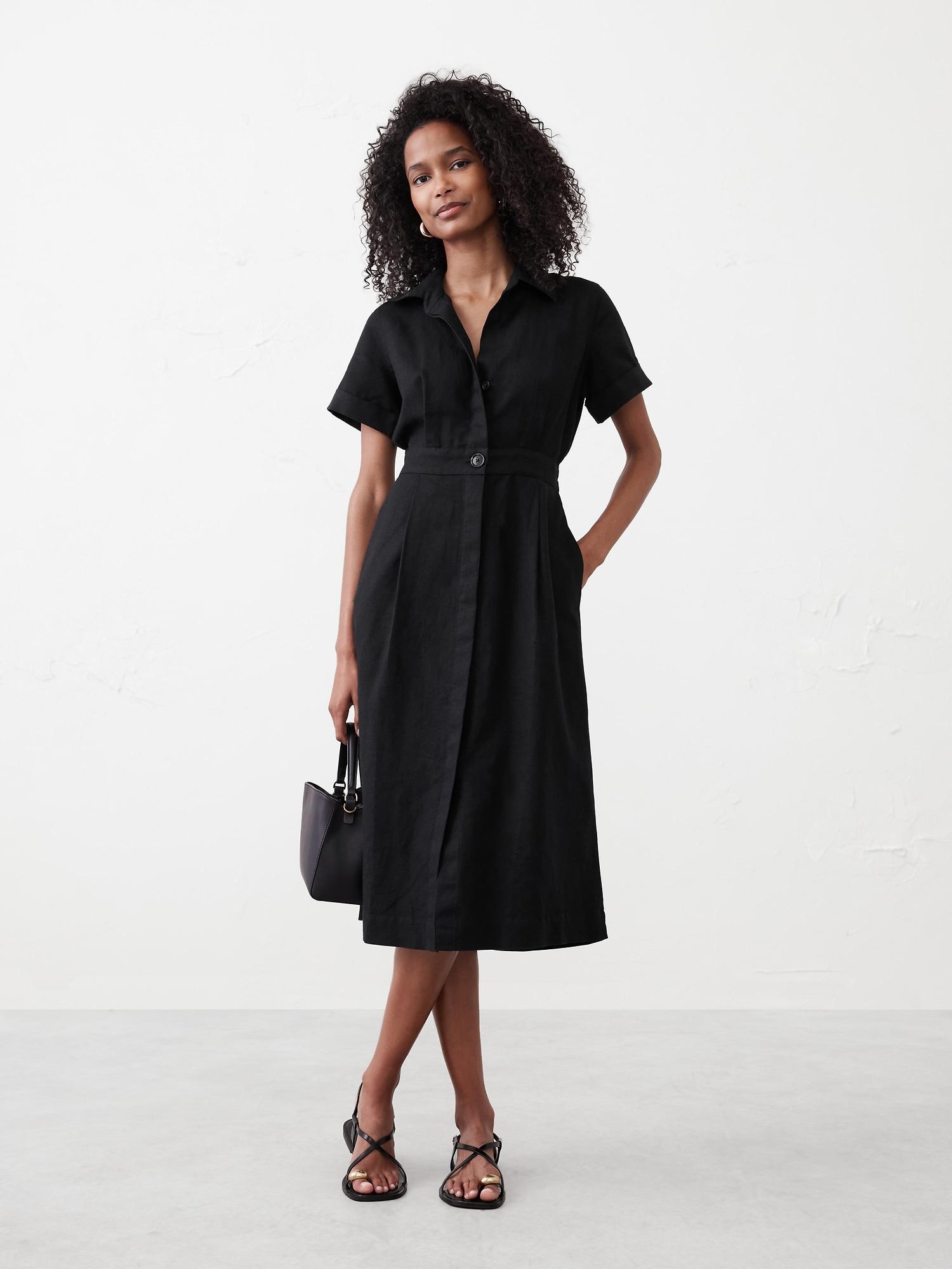 linen-blend midi shirtdress