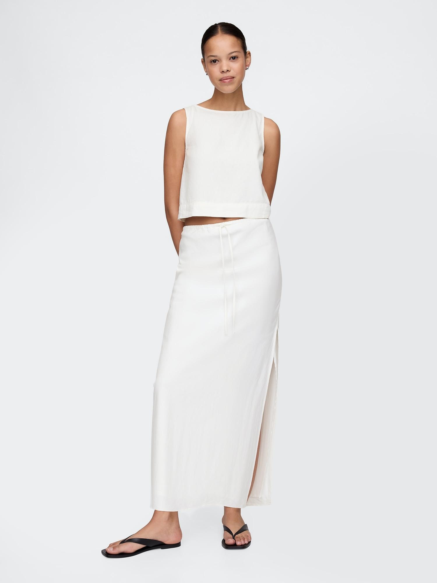 linen-blend midi skirt