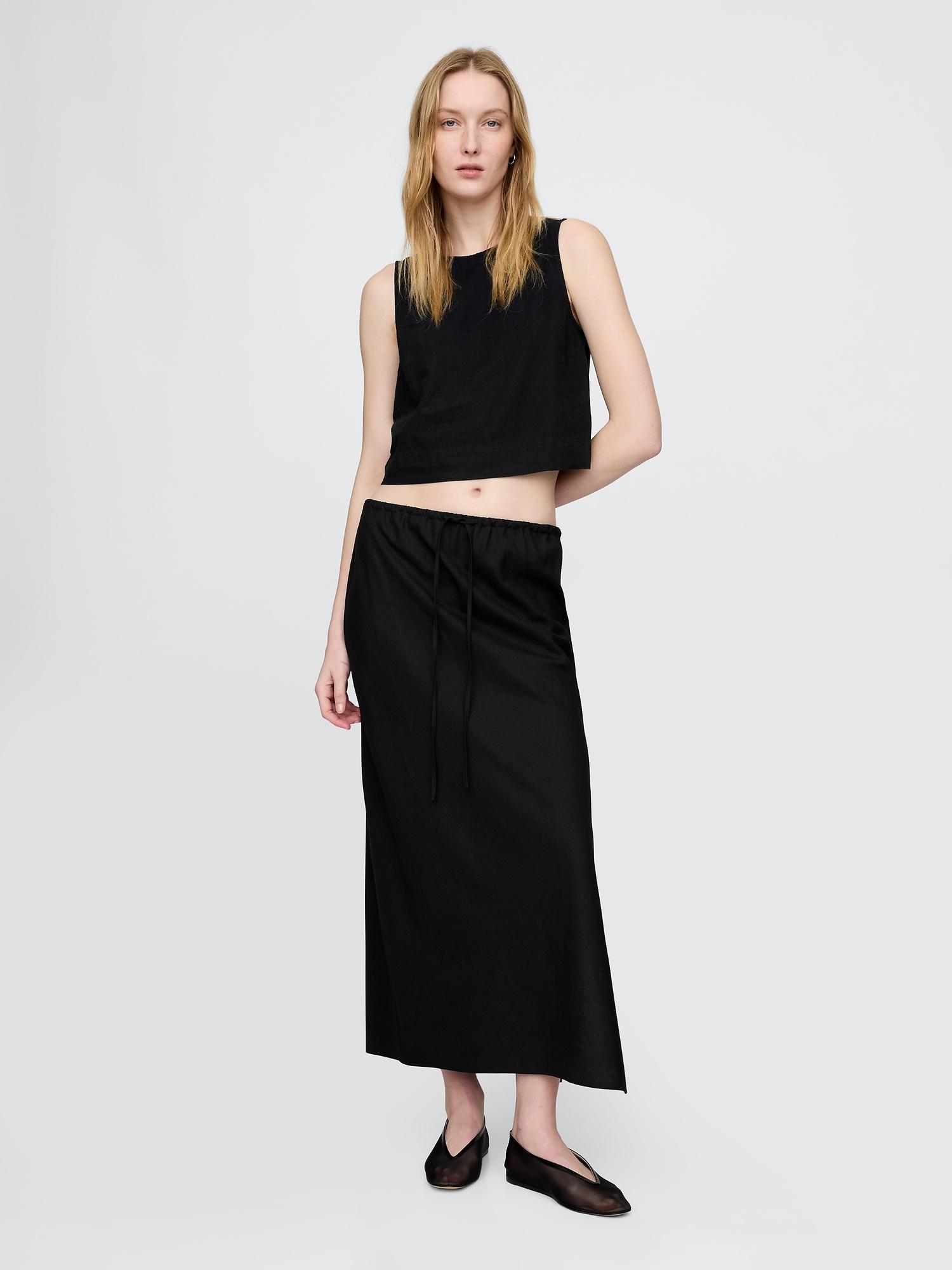 linen-blend midi skirt