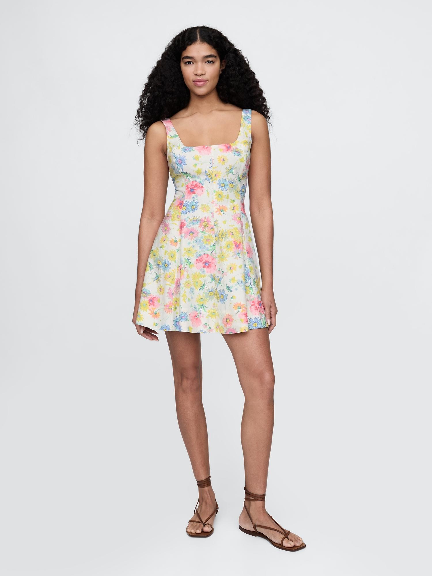 linen-blend mini dress