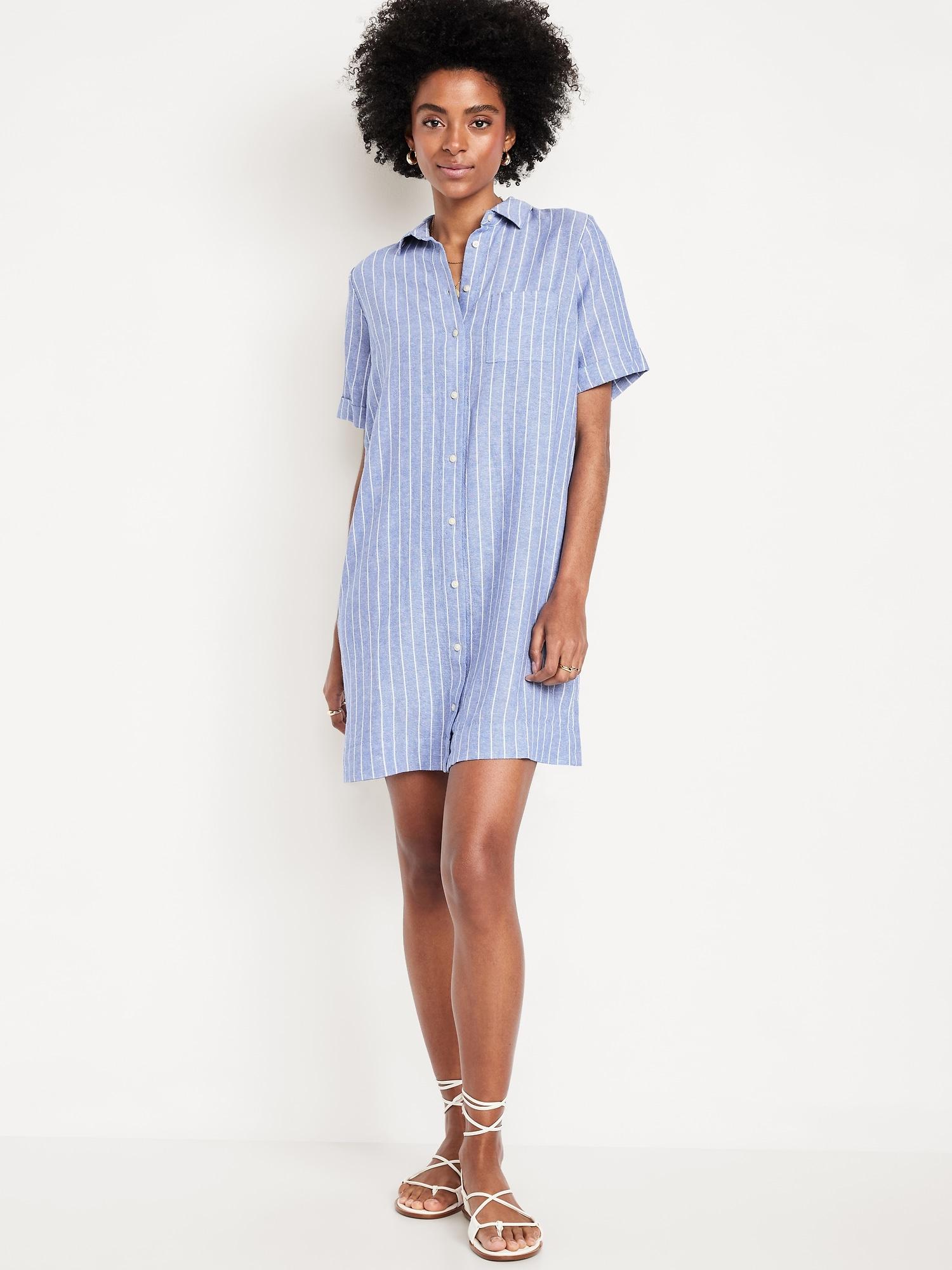 linen-blend mini shirt dress