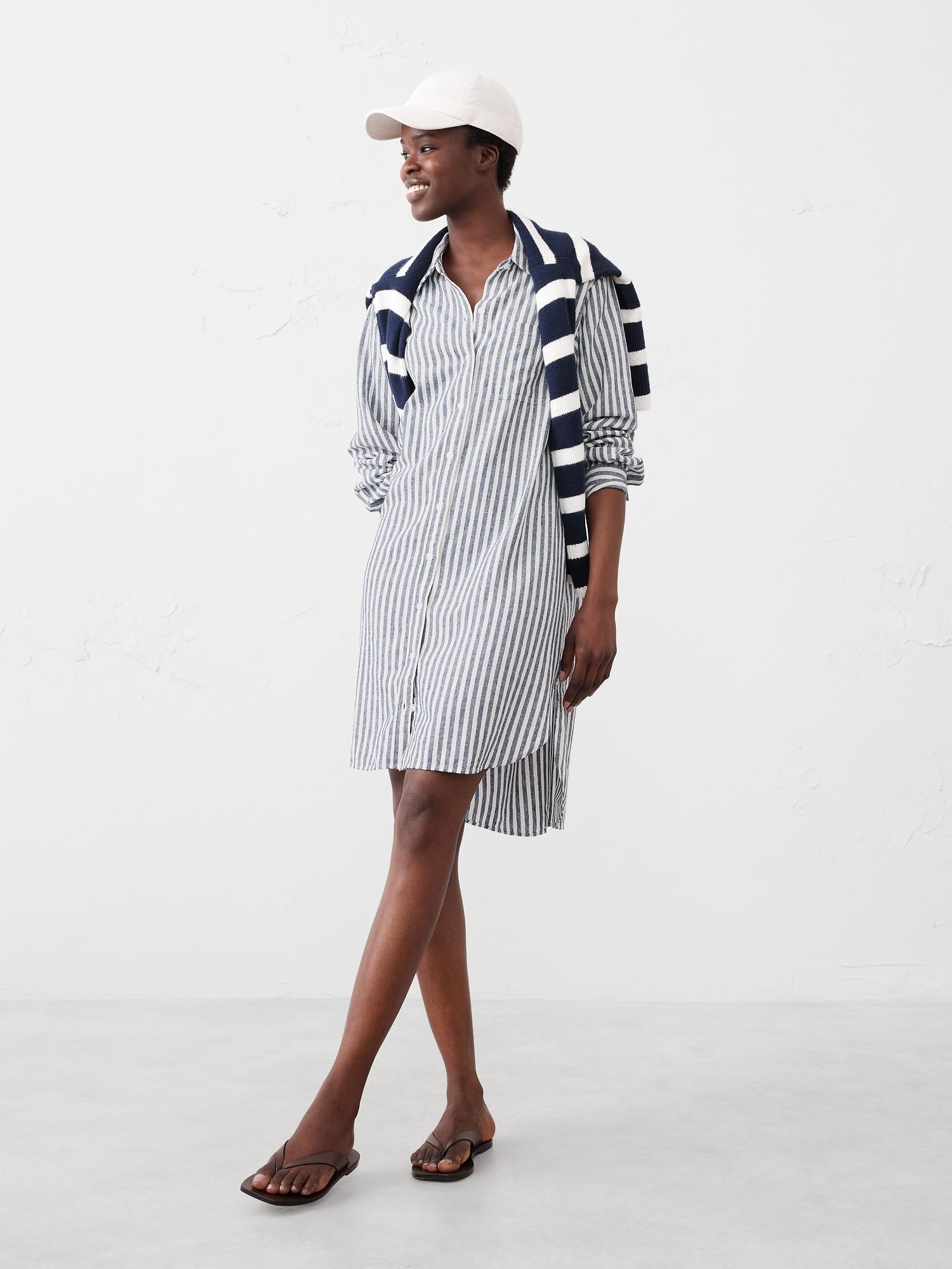 linen-blend mini shirtdress