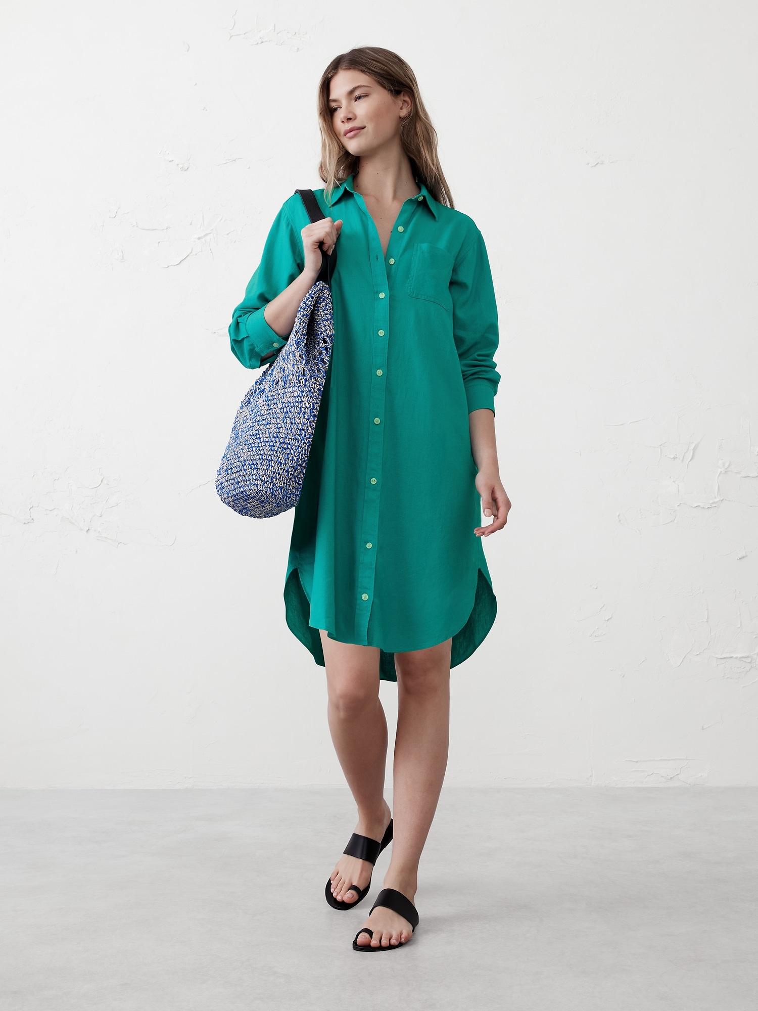 linen-blend mini shirtdress