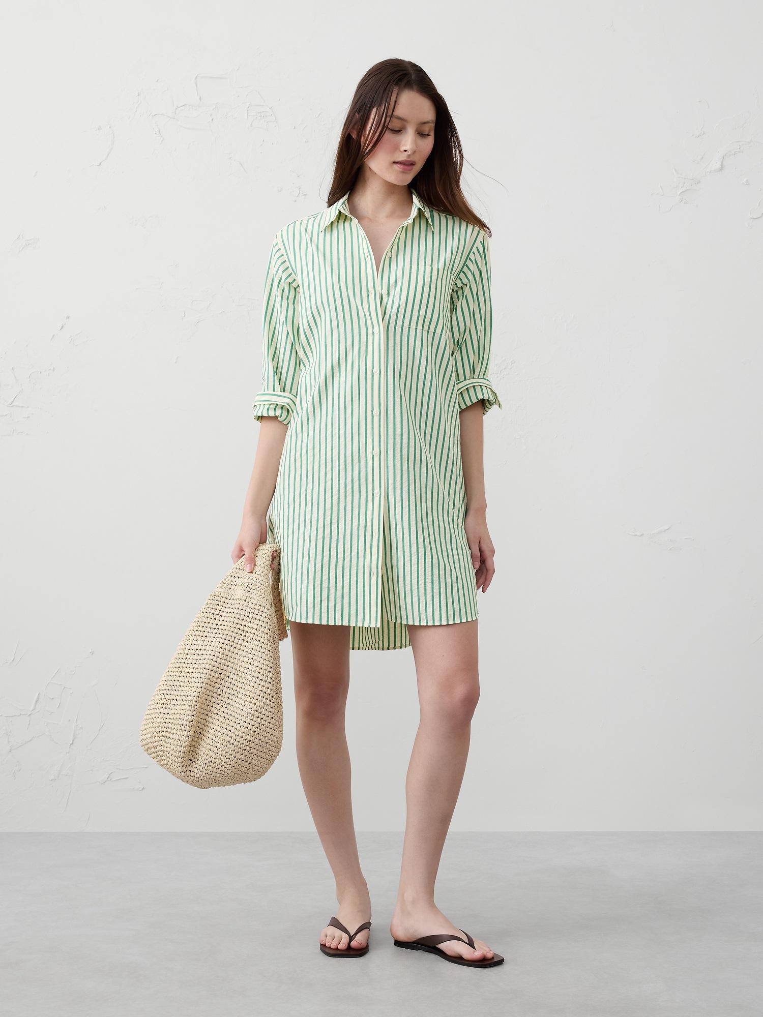 linen-blend mini shirtdress