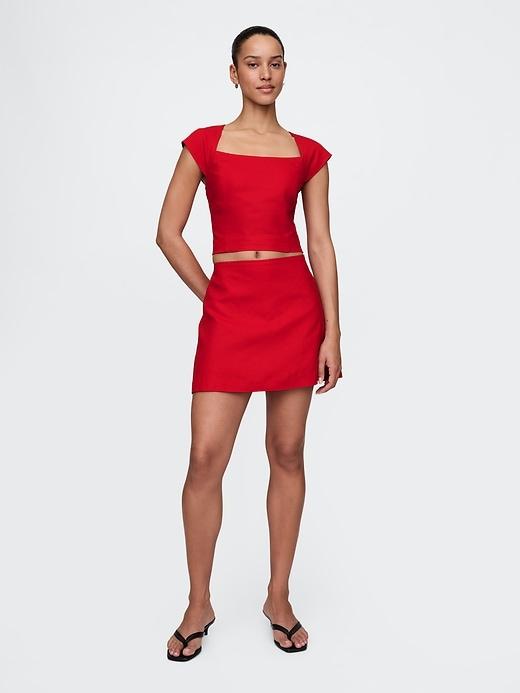 linen-blend mini skort