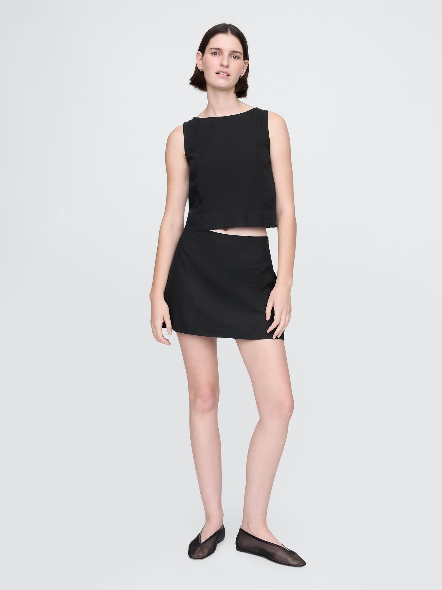linen-blend mini skort