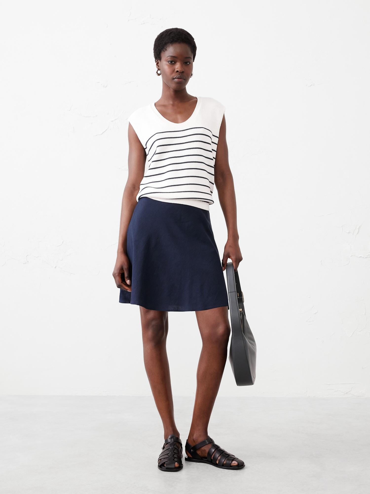 linen-blend mini slip skirt