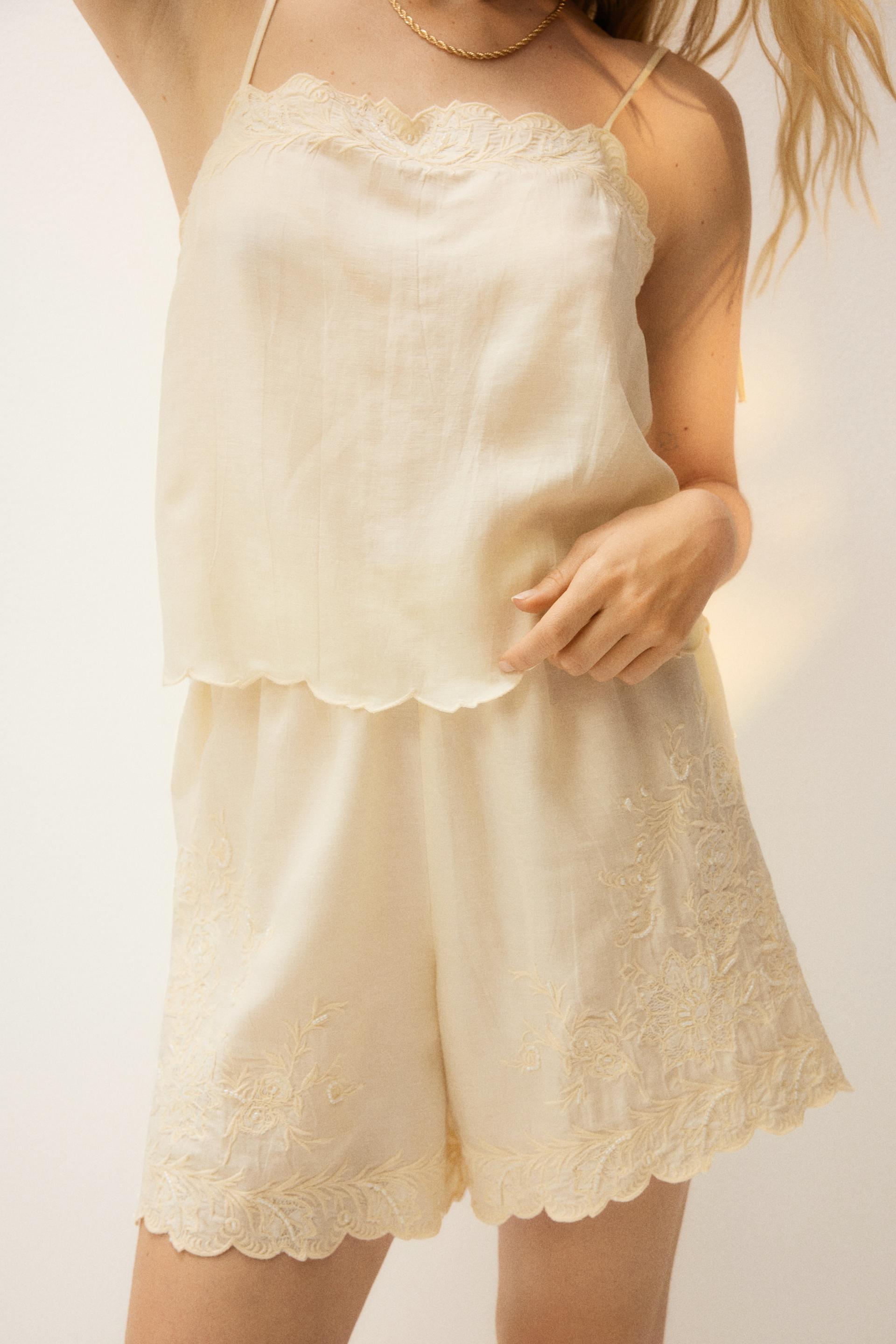 linen-blend pajama shorts