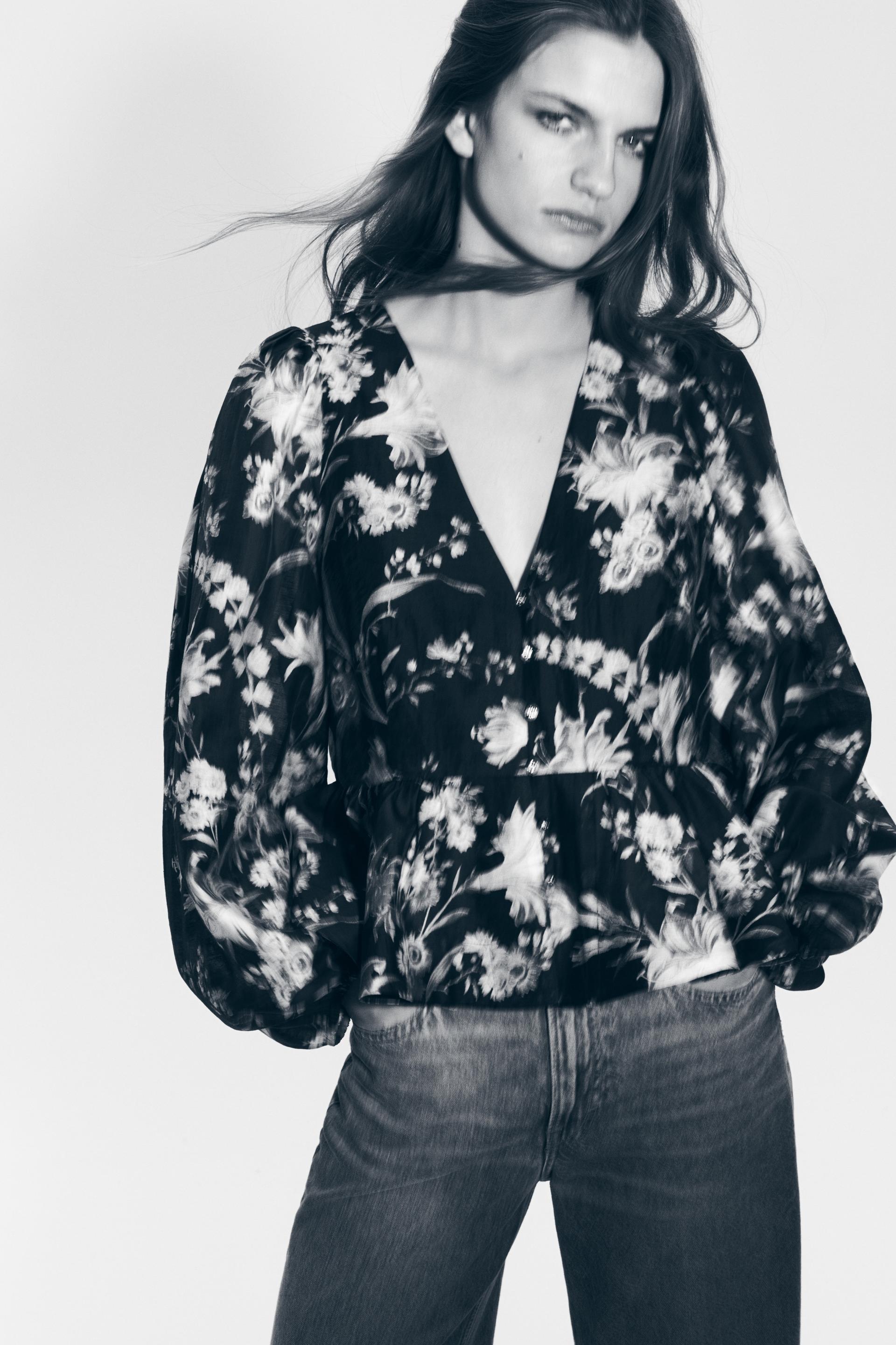 linen-blend peplum blouse