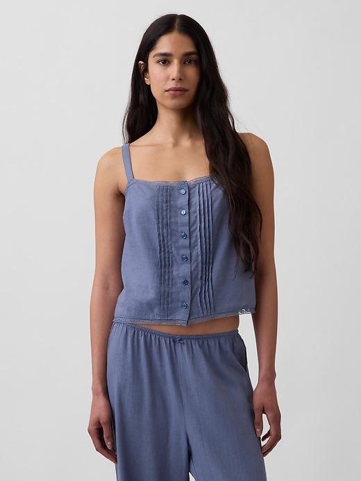 linen-blend pintuck crop pj tank top