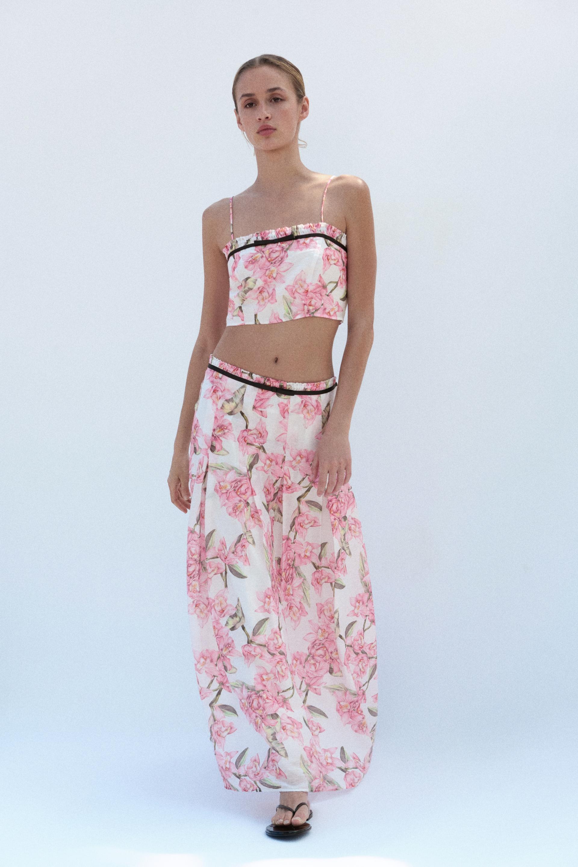 linen-blend pleated skirt