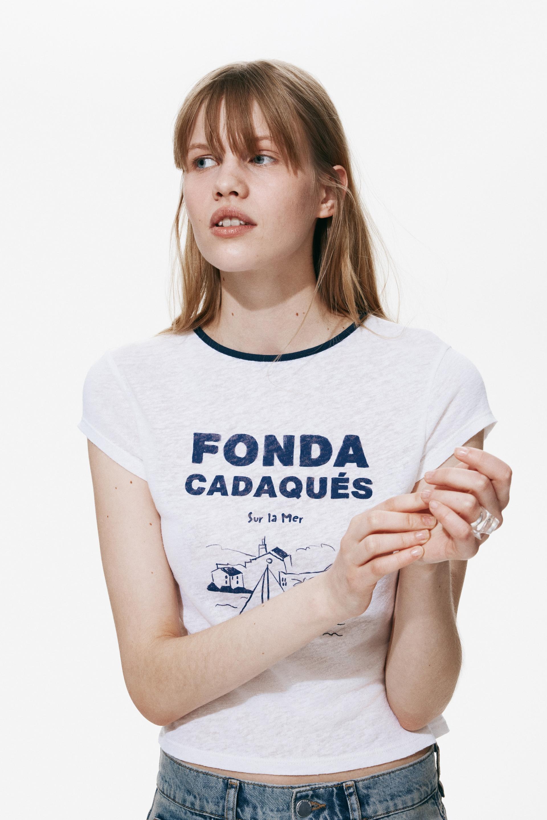linen-blend print-motif t-shirt