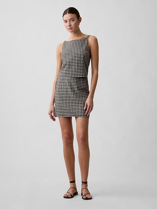 linen-blend pull-on mini skirt