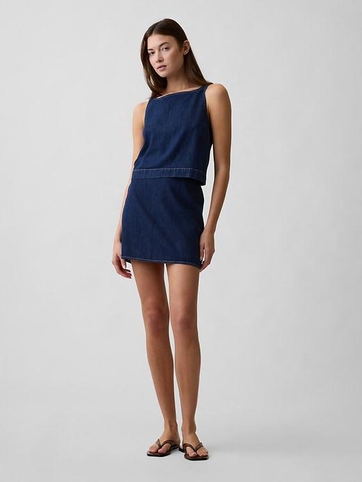 linen-blend pull-on mini skirt