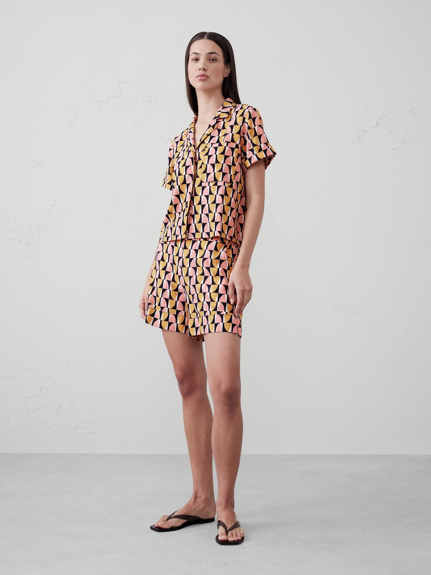 linen-blend pull-on short