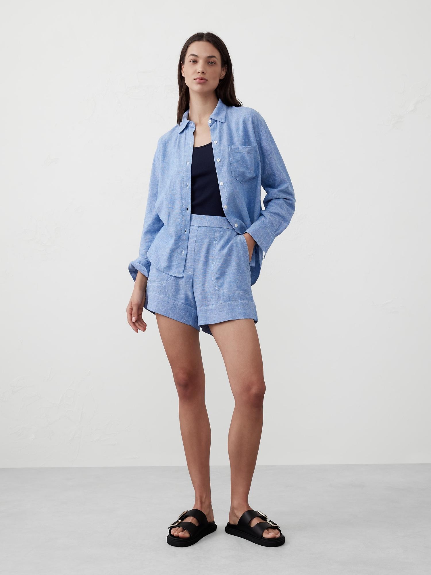 linen-blend pull-on short
