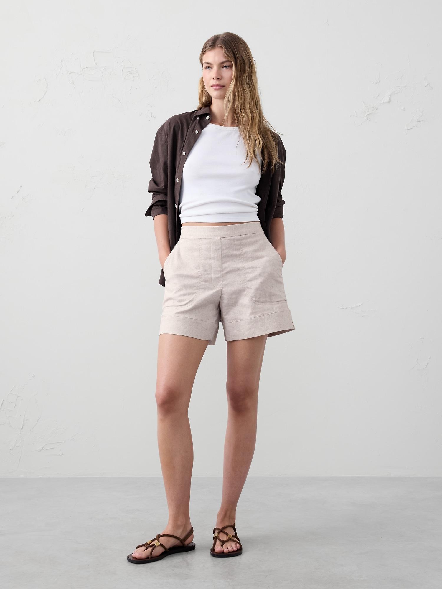 linen-blend pull-on short