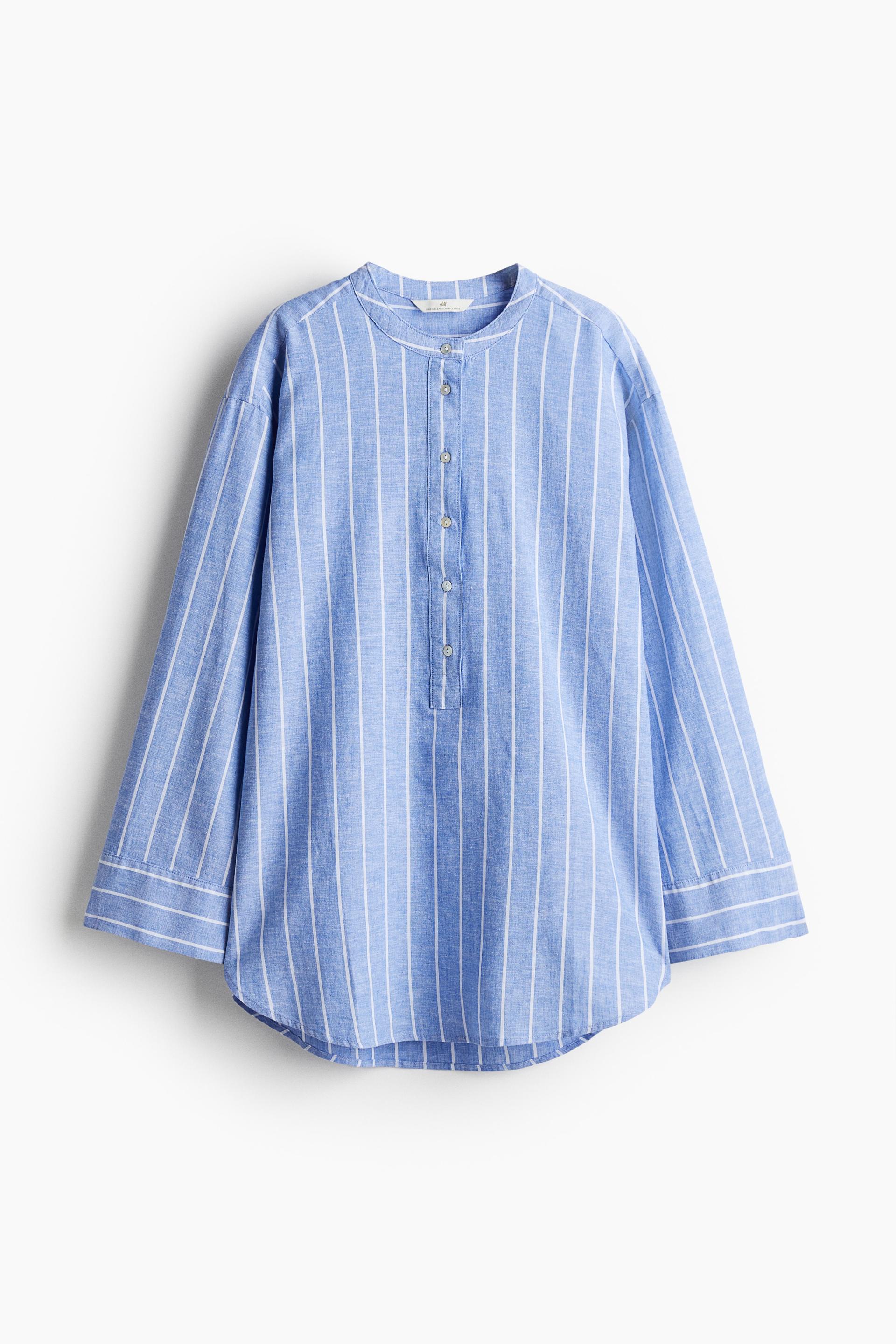 linen-blend pullover shirt