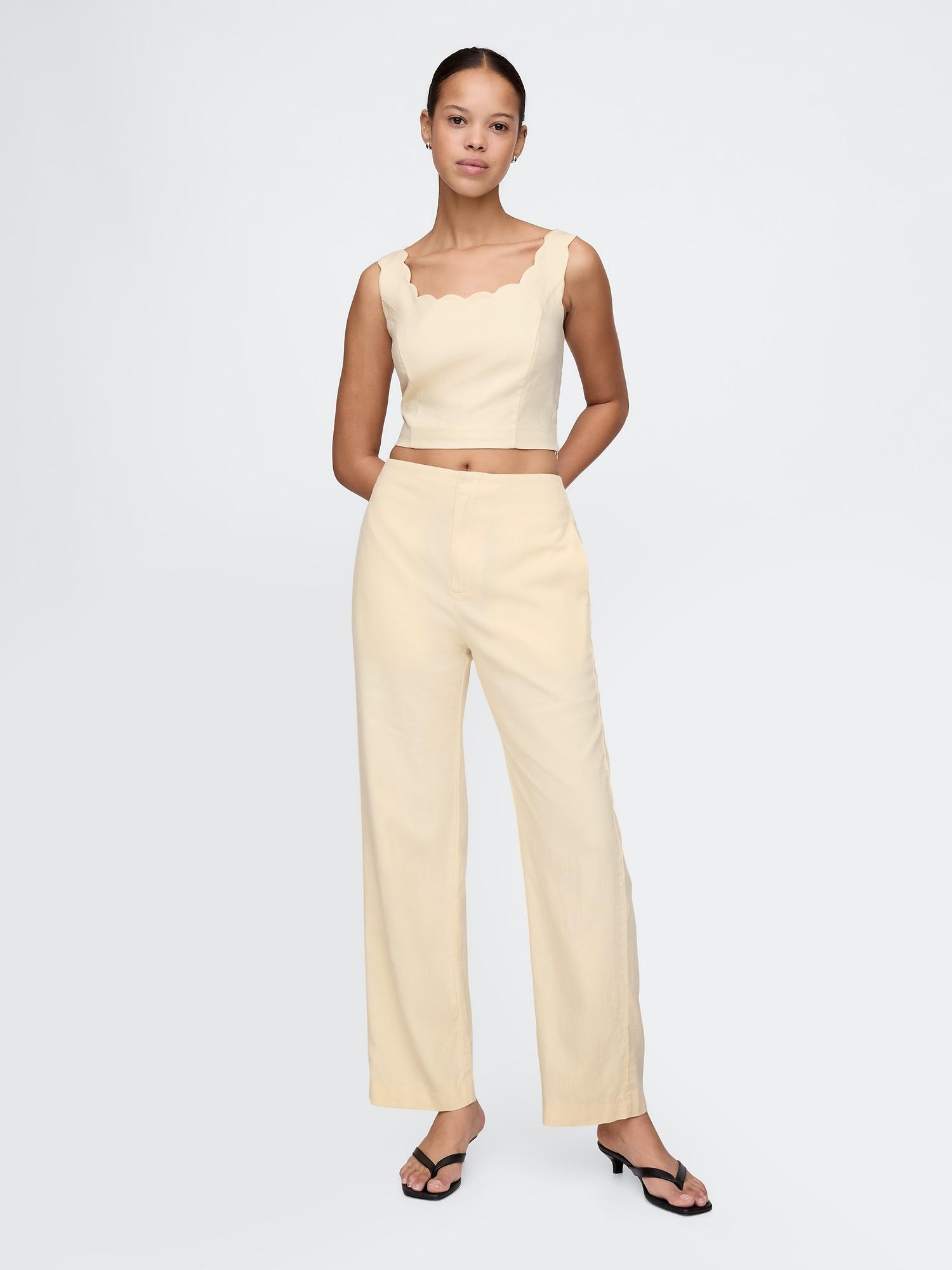 linen-blend relaxed straight ankle pants
