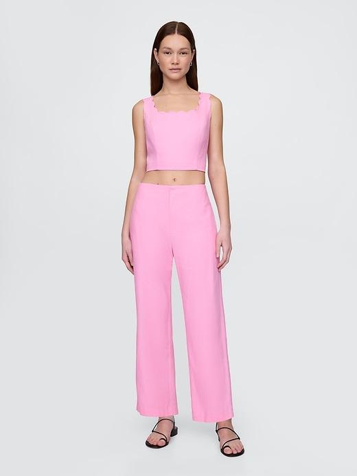 linen-blend relaxed straight ankle pants