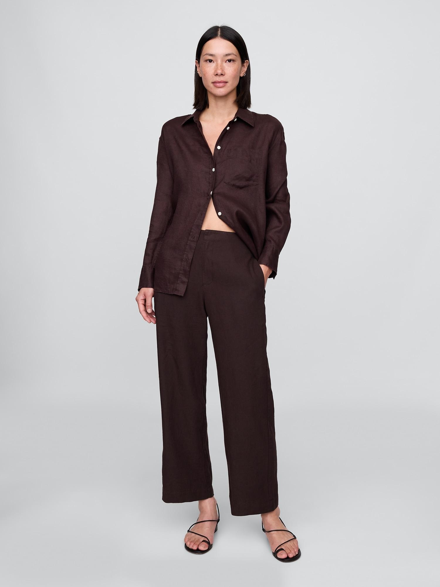 linen-blend relaxed straight ankle pants
