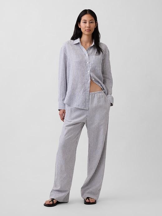linen-blend relaxed wide-leg pants