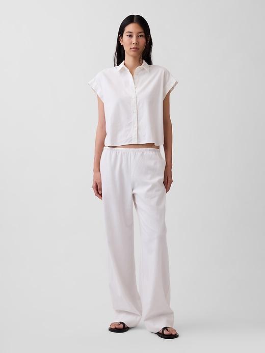 linen-blend relaxed wide-leg pants