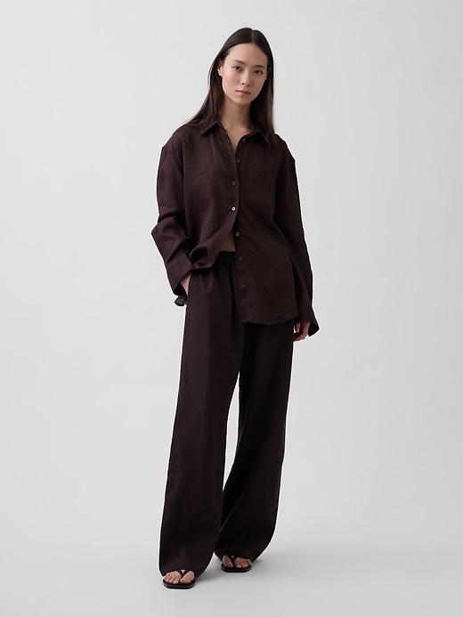 linen-blend relaxed wide-leg pants