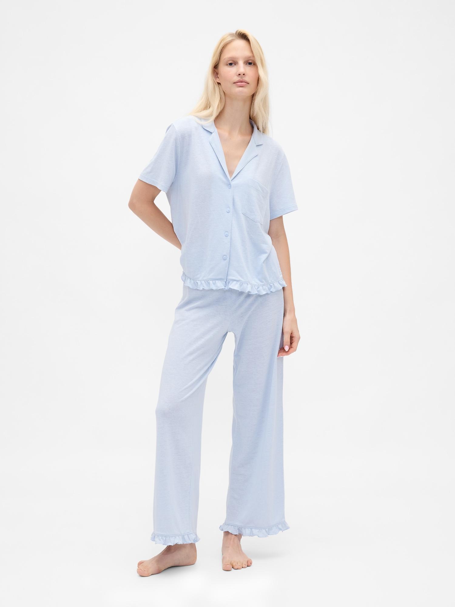 linen-blend ruffle pj pants
