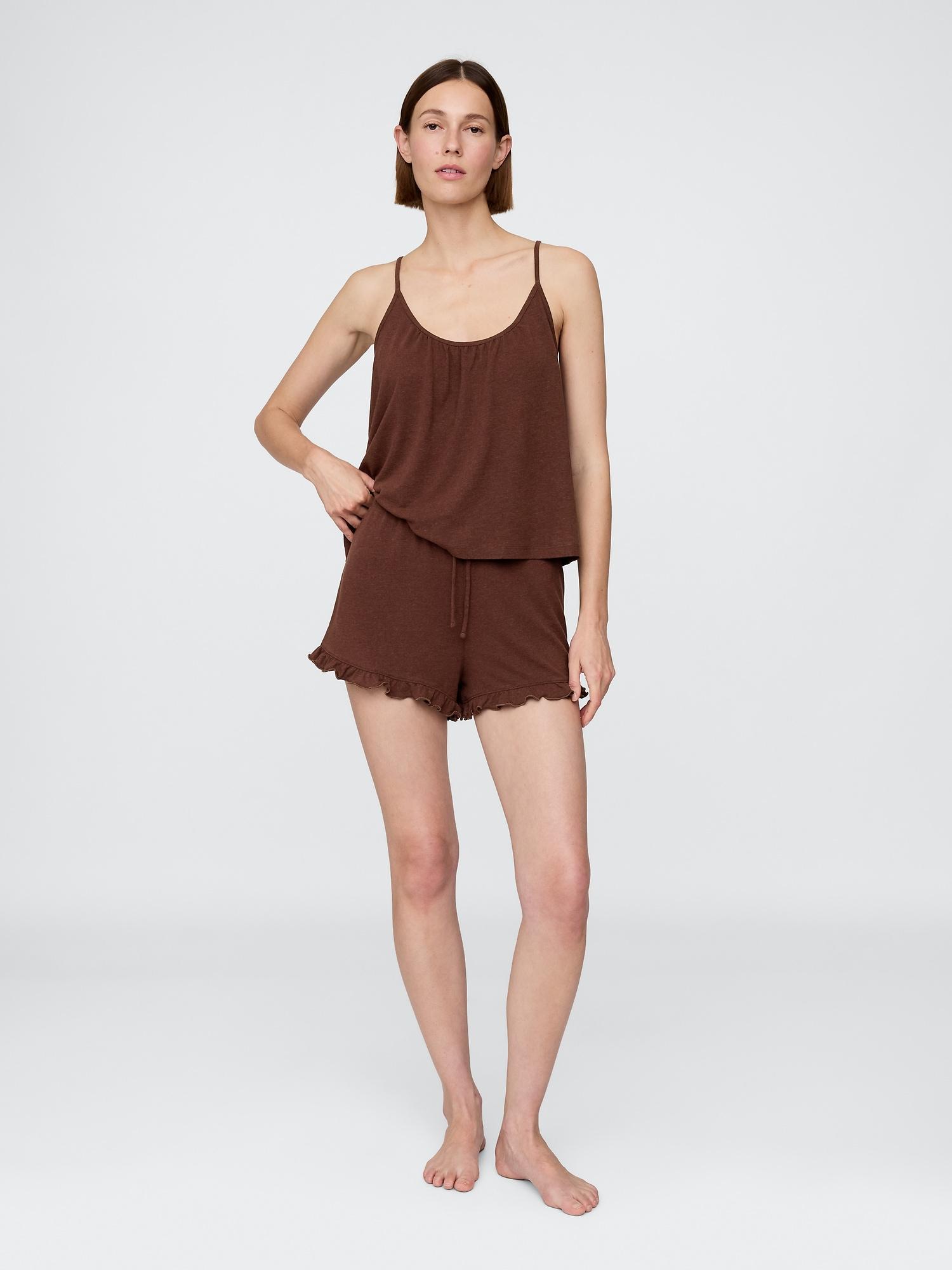 linen-blend ruffle pj shorts