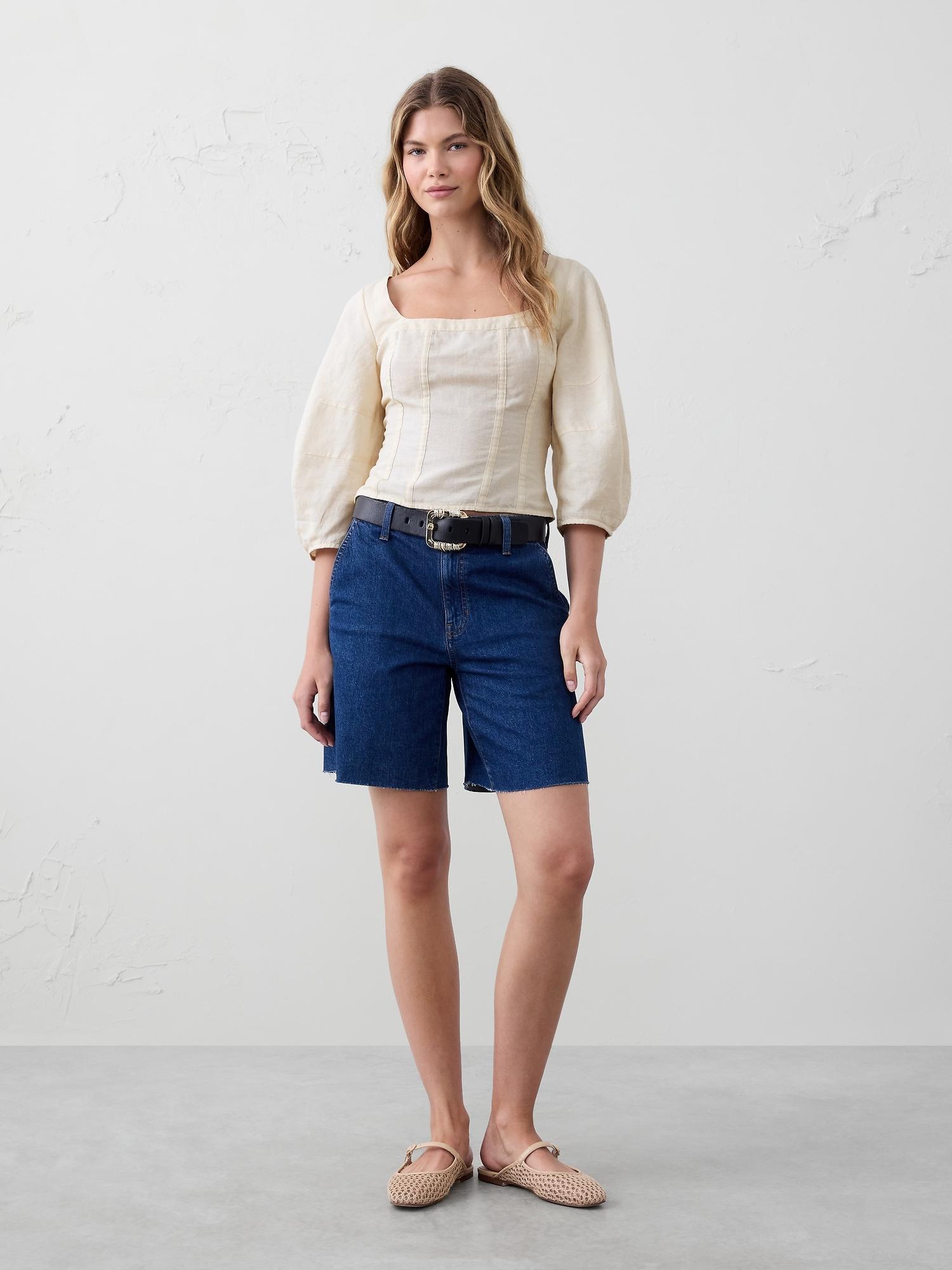 linen-blend seamed top