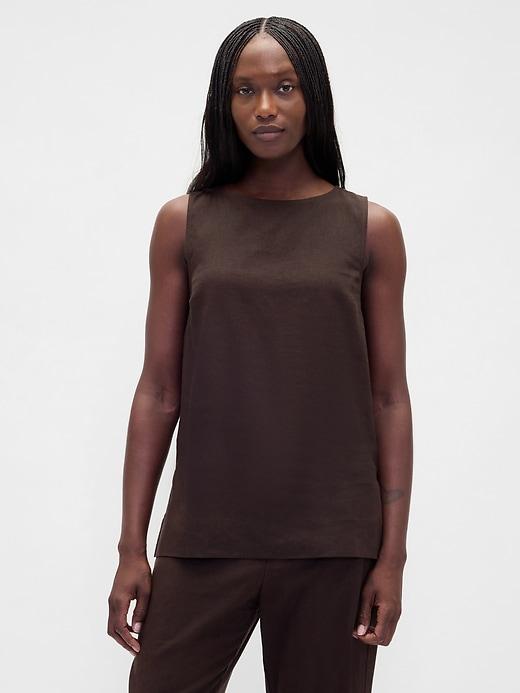 linen-blend shell tank top