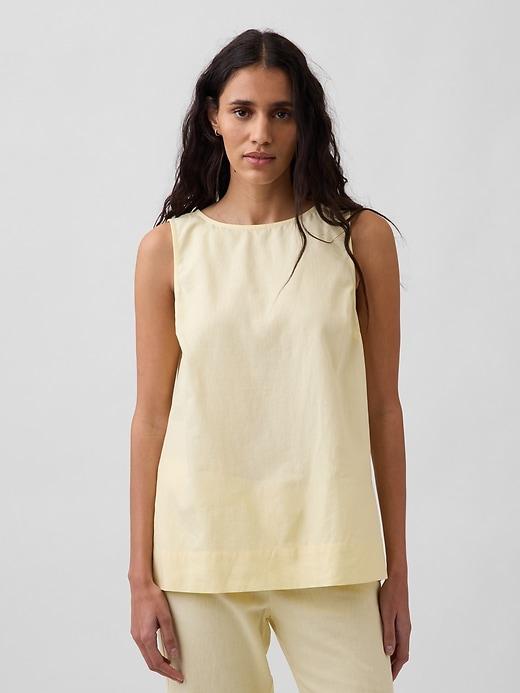 linen-blend shell tank top
