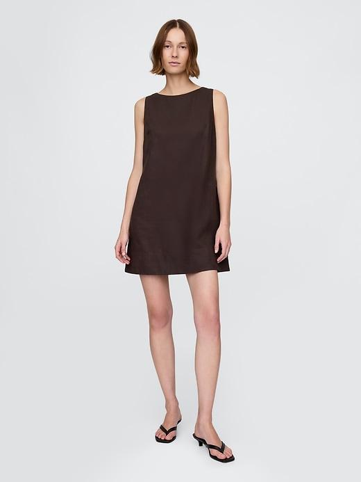 linen-blend shift mini dress