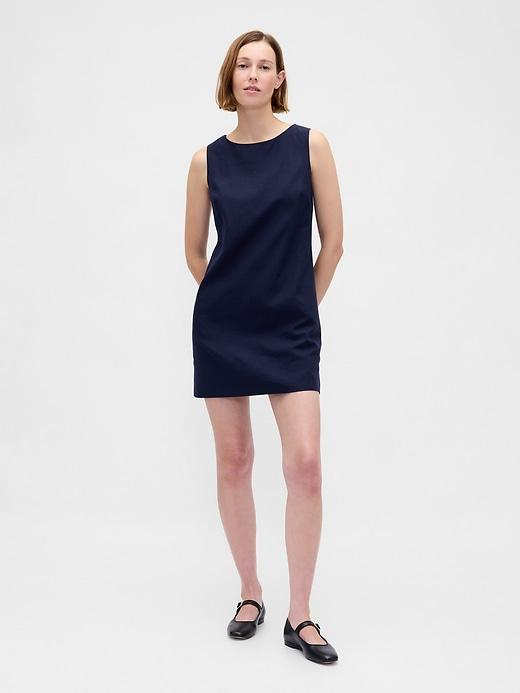 linen-blend shift mini dress