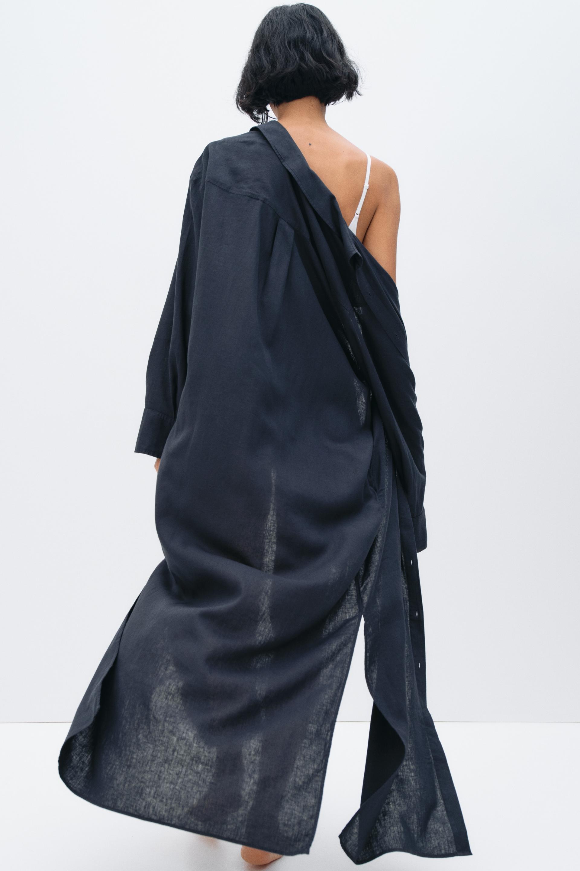 linen-blend shirt dress