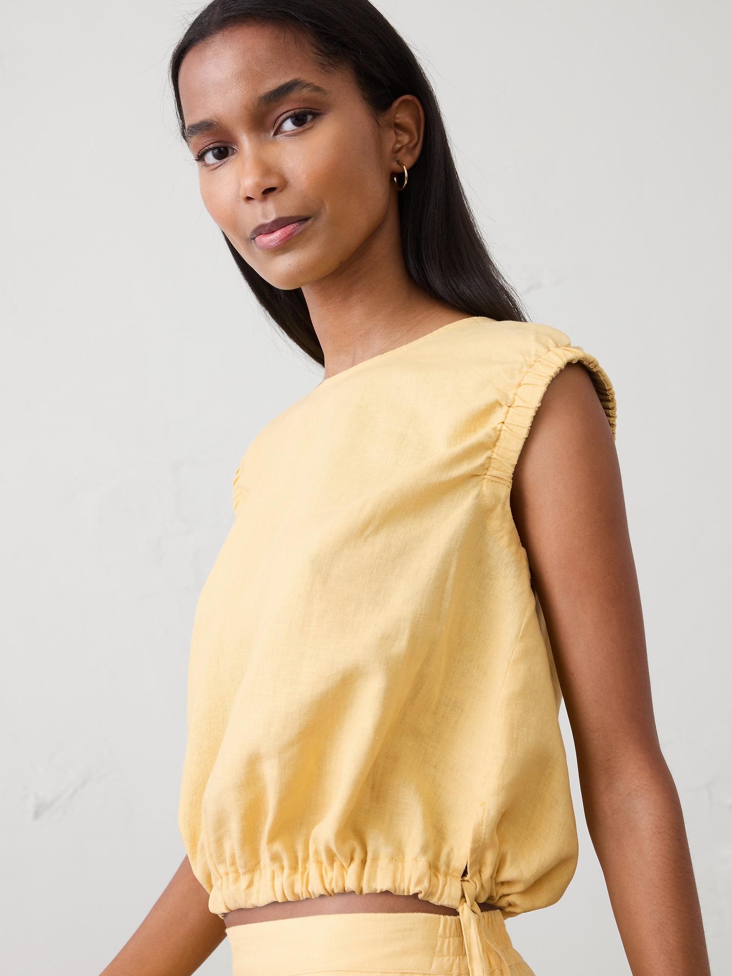 linen-blend side-tie top
