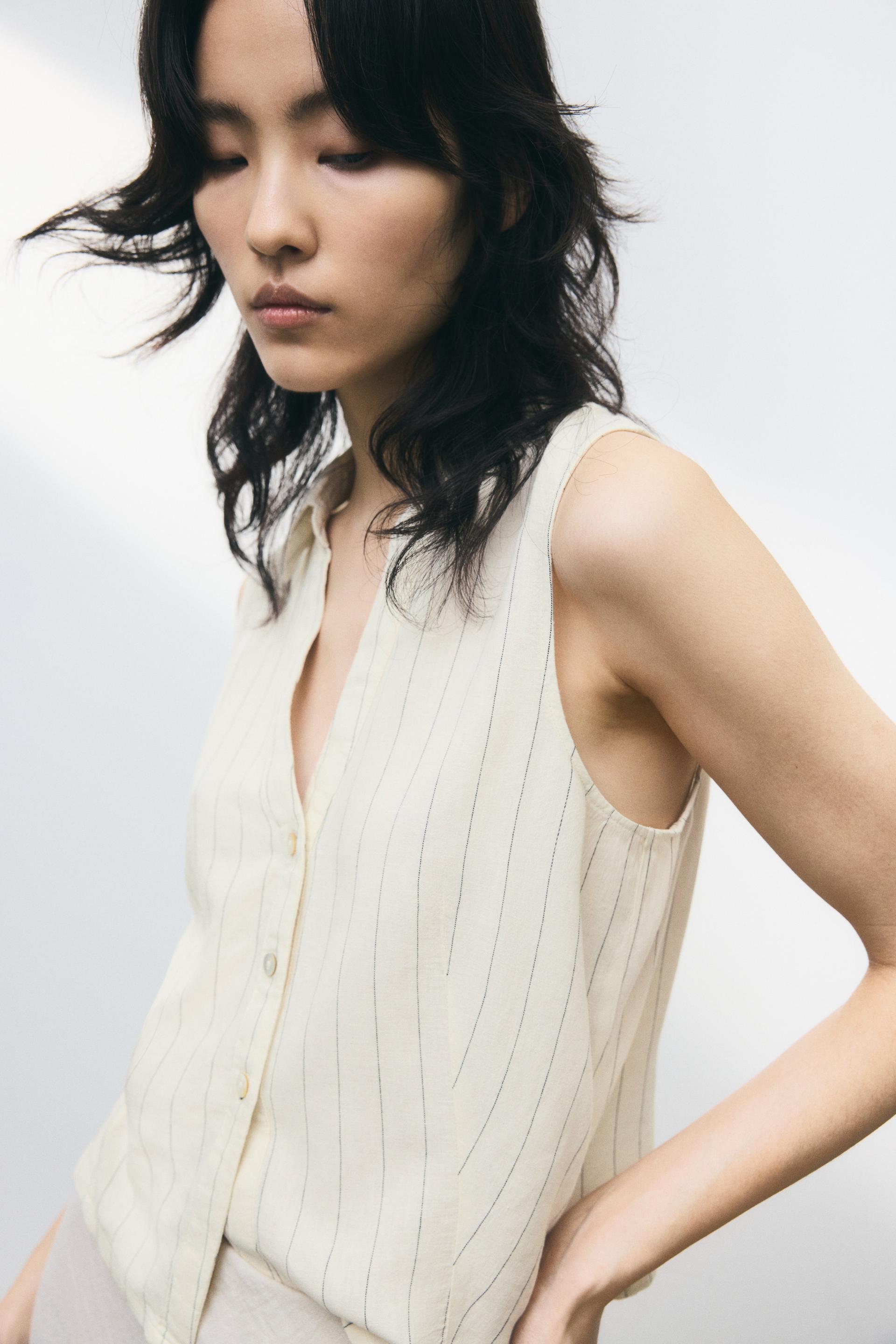 linen-blend sleeveless shirt