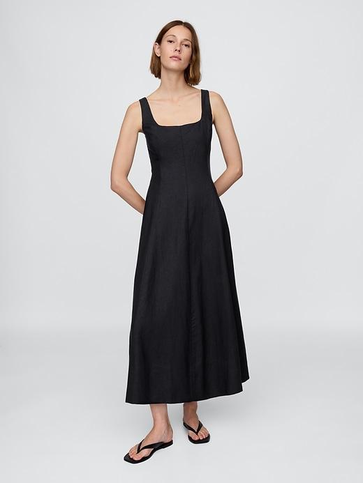 linen-blend square-neck maxi dress