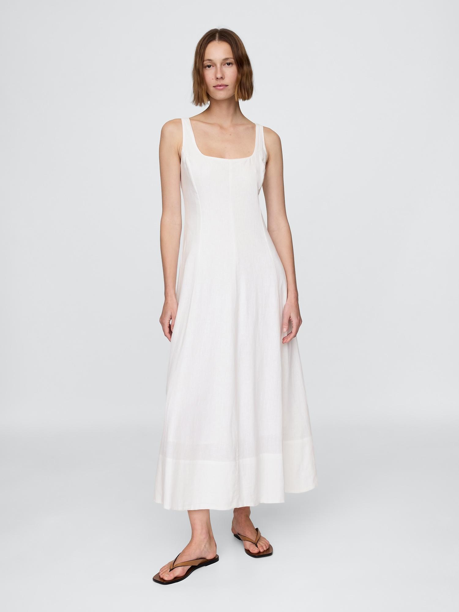 linen-blend square-neck maxi dress