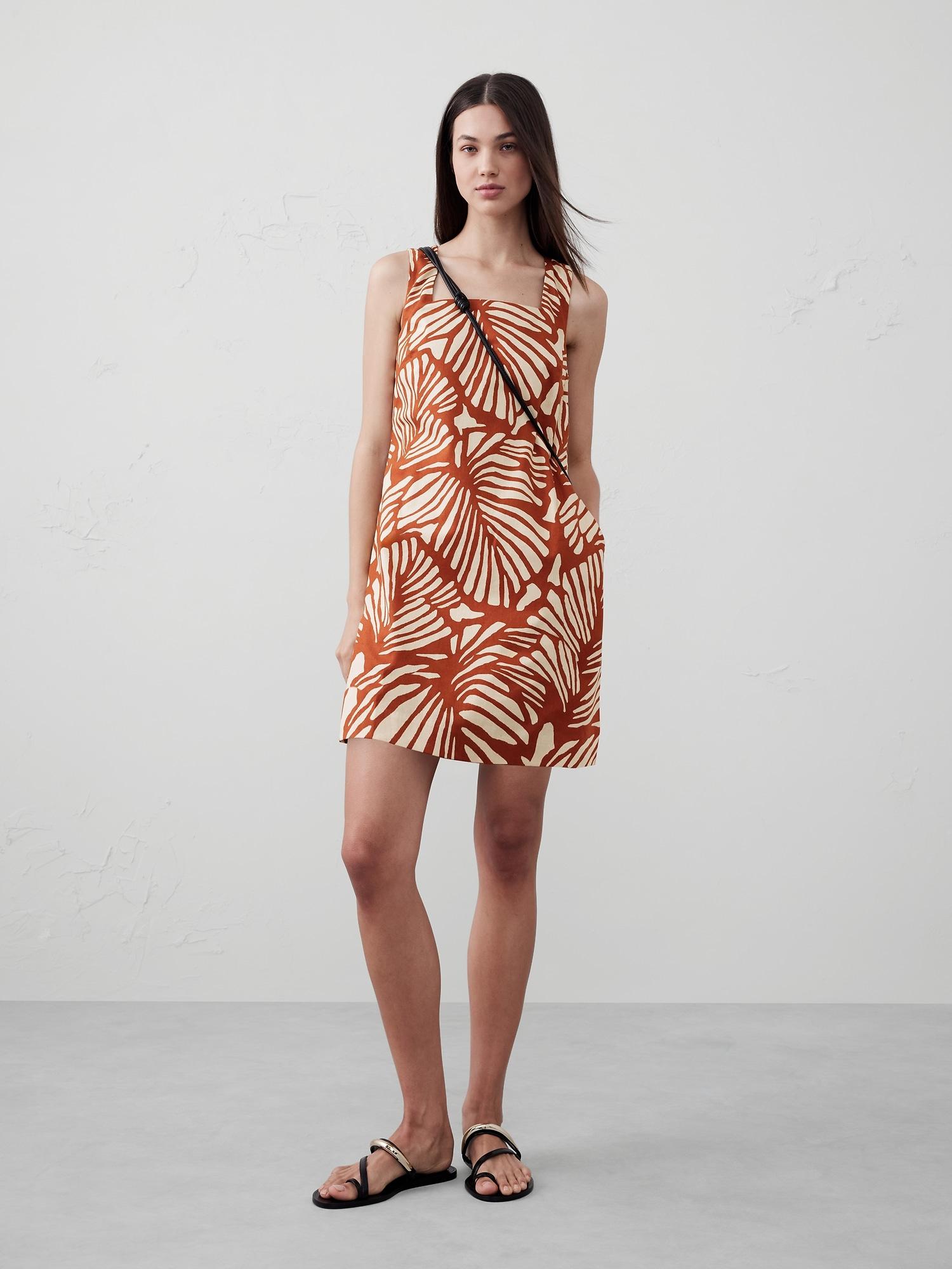 linen-blend square-neck mini shift
