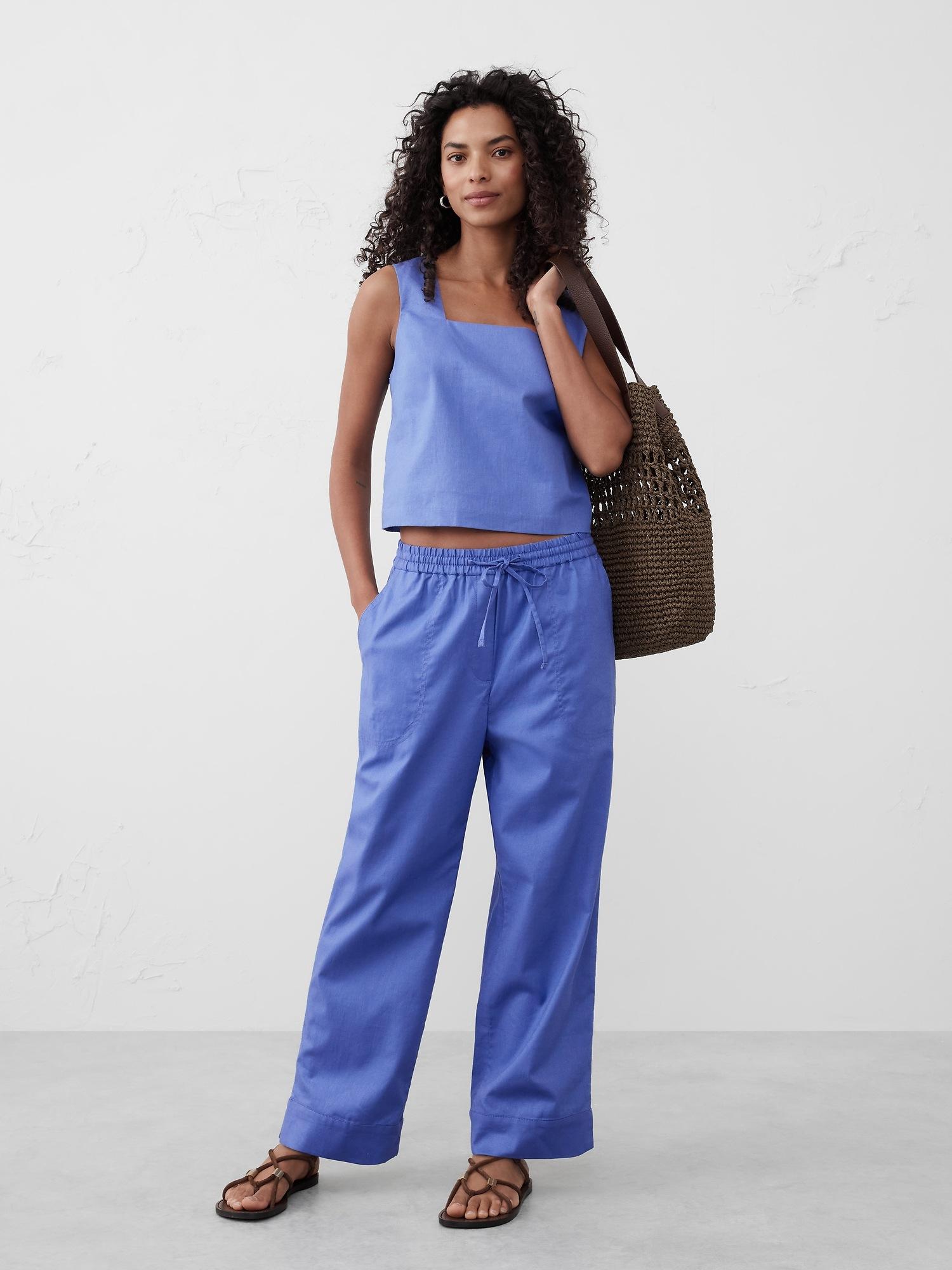 linen-blend square-neck top