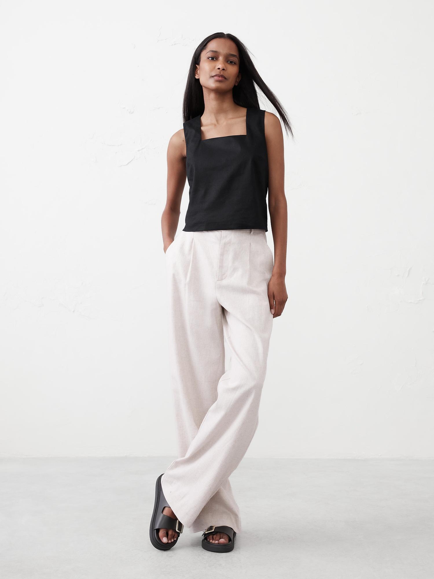 linen-blend square-neck top