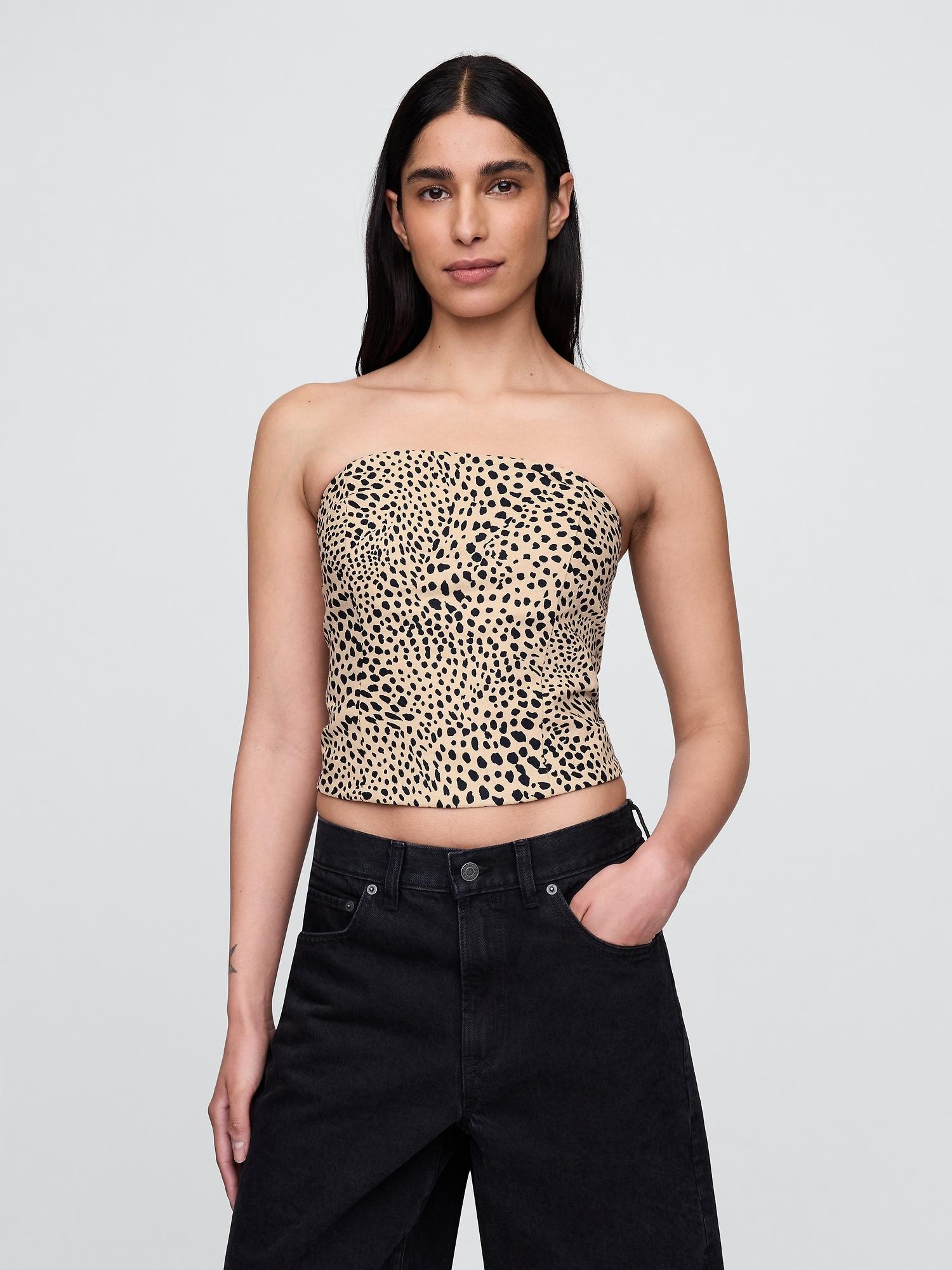 linen-blend strapless corset crop top